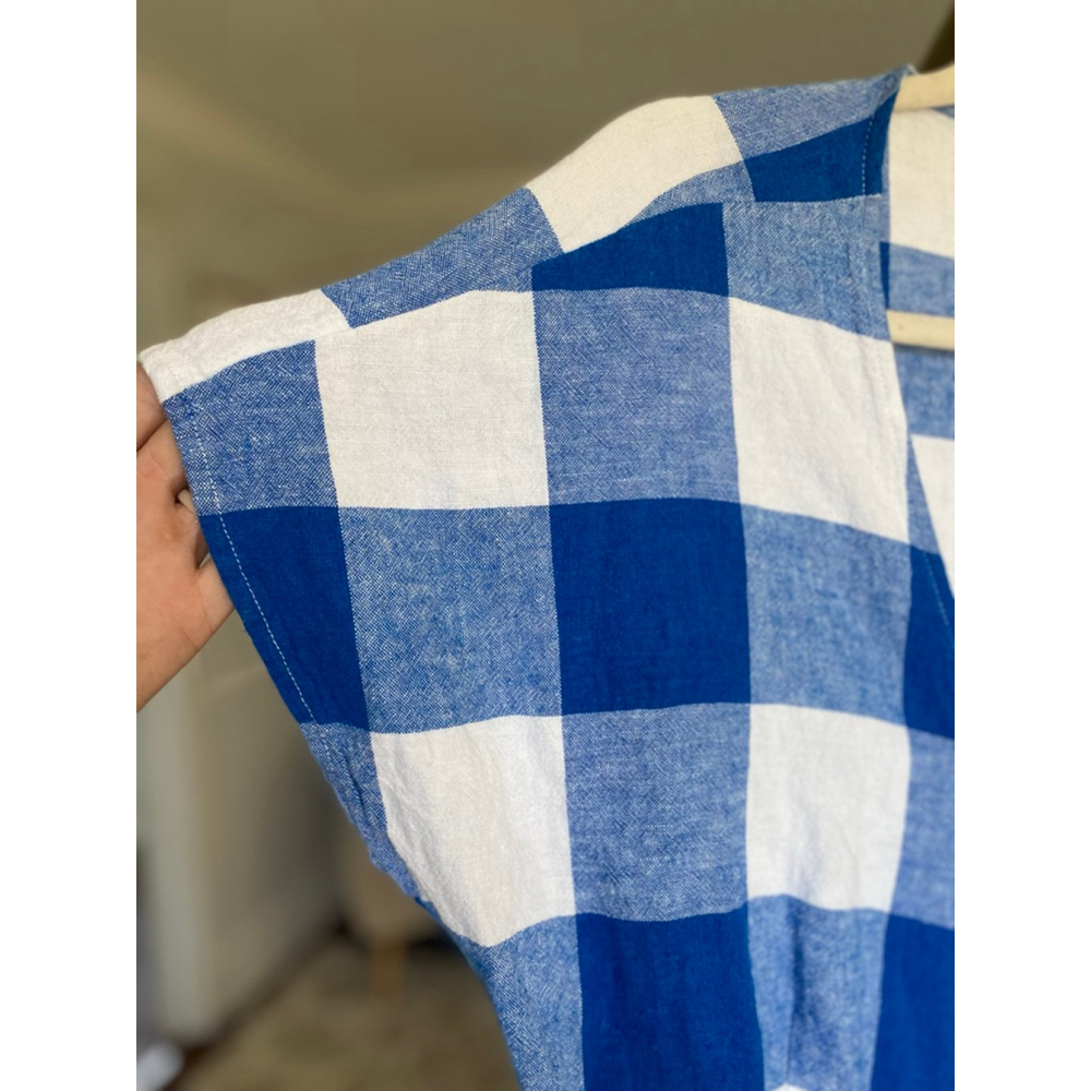 Old Navy Wrap Dress Gingham Blue White Cottagecore Preppy Summer Picnic Coastal - Picture 10 of 11